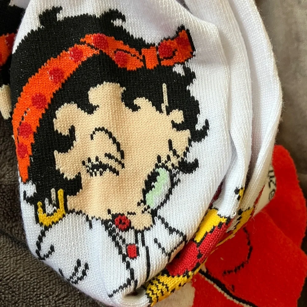 Betty Boop Red and White Crew Socks and Fuzzy Socks Set‎ Novelty Classic Retro